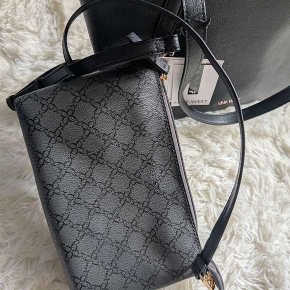 Set Nine West Jordi Trap Shoulder Tote Bag and Crossbody Black - Picture 9 of 11